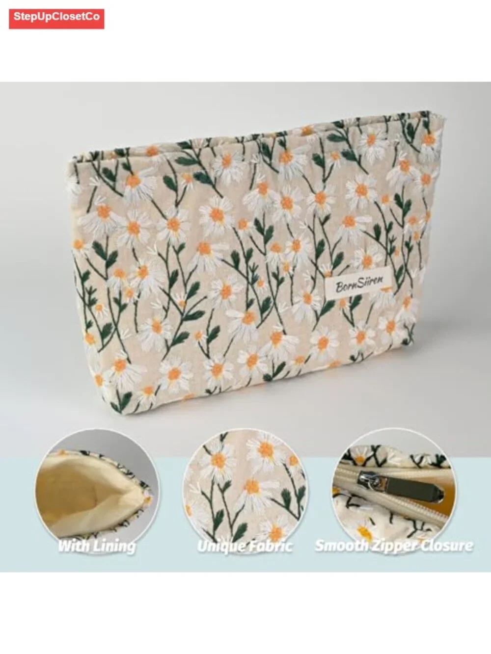 Large Floral Cosmetic Bag for Women, Toiletry Travel Organizer Pouch, Zippered